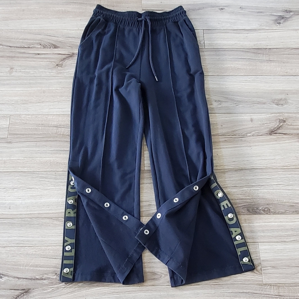 Daily Practice Anthropologie Athleisure Snap Leg Lounge Pants Navy Oversize XS